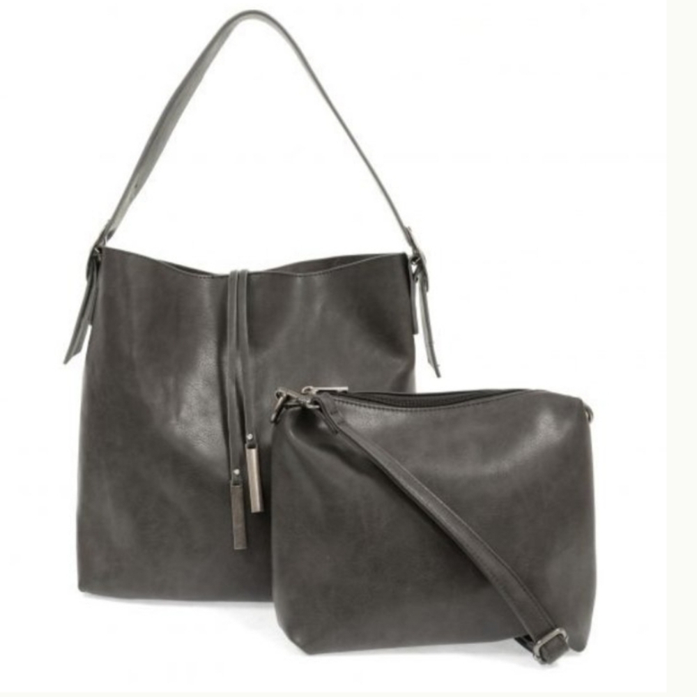 Joy Susan Charcoal Gray Leather Hobo with Matching Crossbody Pouch
